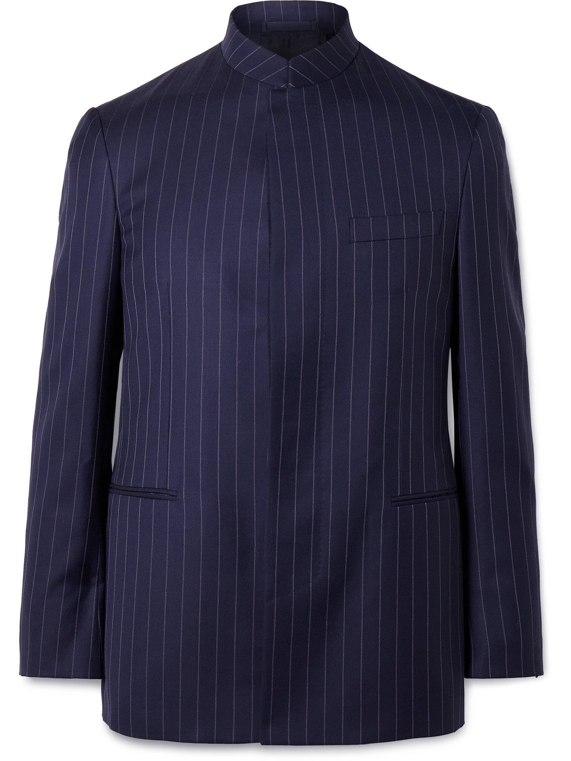 Kingsman Argylle Slim-fit Nehru-collar Pinstriped Wool-blend Suit Jacket In Blue