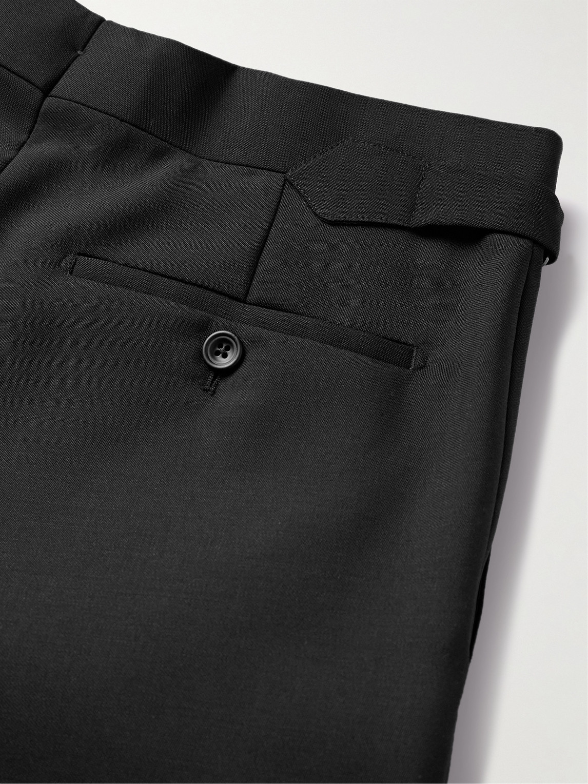 Shop Kingsman Argylle Slim-fit Tapered Wool And Mohair-blend Tuxedo Trousers In Black