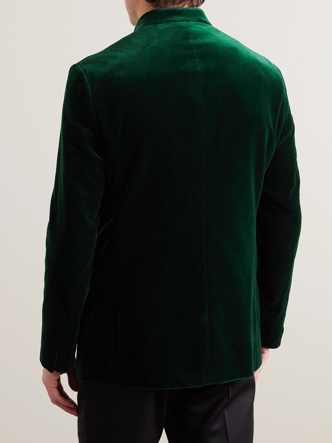 Shop Kingsman Argylle Nehru-collar Cotton-velvet Jacket In Green