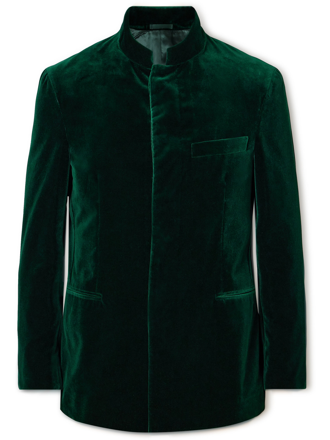 Kingsman Argylle Nehru-collar Cotton-velvet Jacket In Green