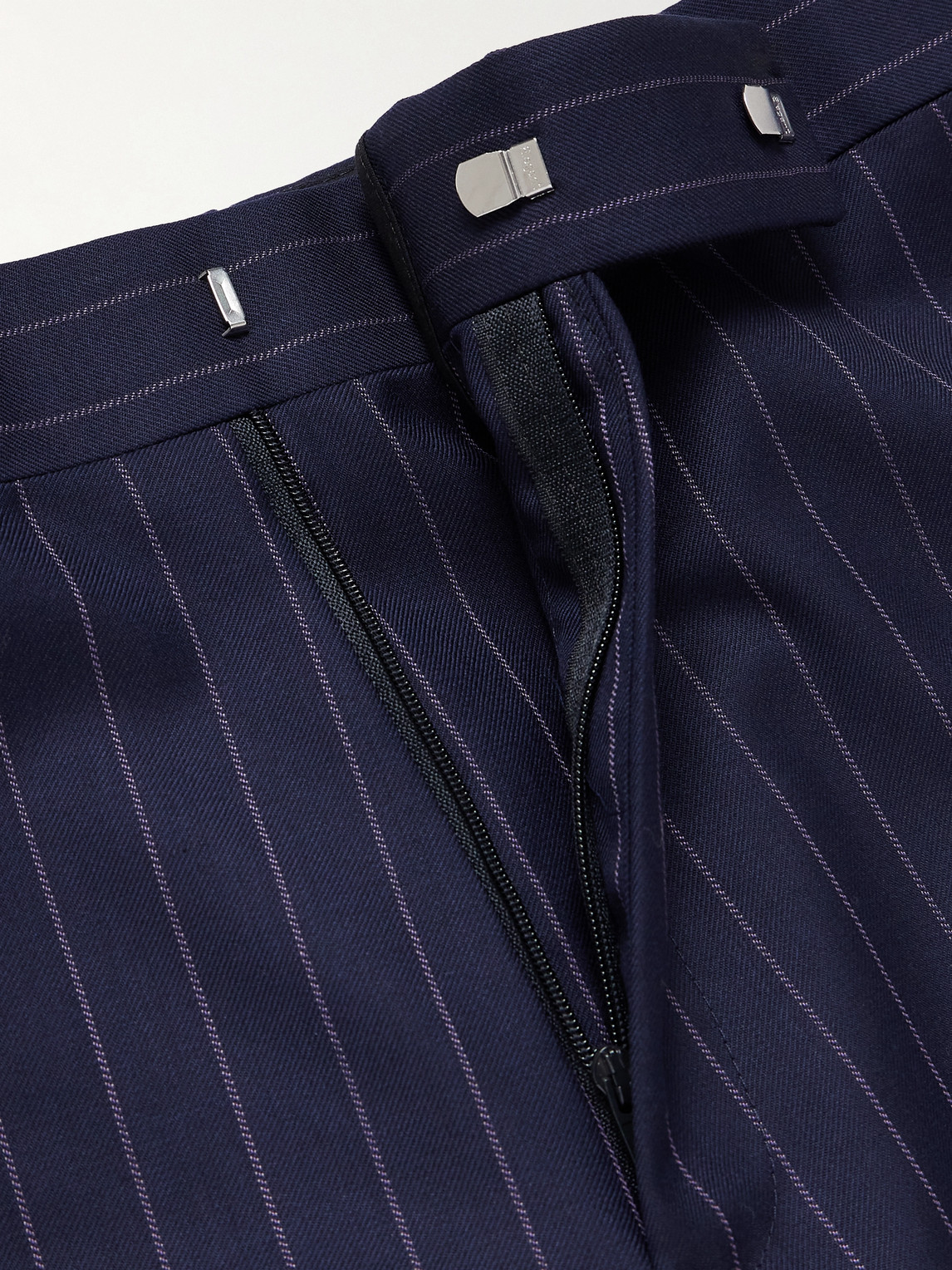 Shop Kingsman Argylle Straight-leg Pinstriped Wool And Cashmere-blend Suit Trousers In Blue