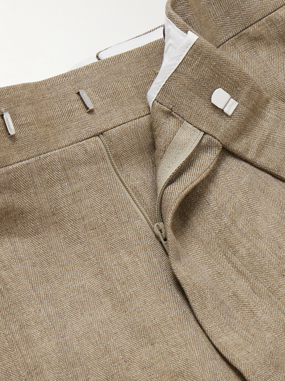 Shop Kingsman Argylle Slim-fit Straight-leg Herringbone Linen Trousers In Neutrals