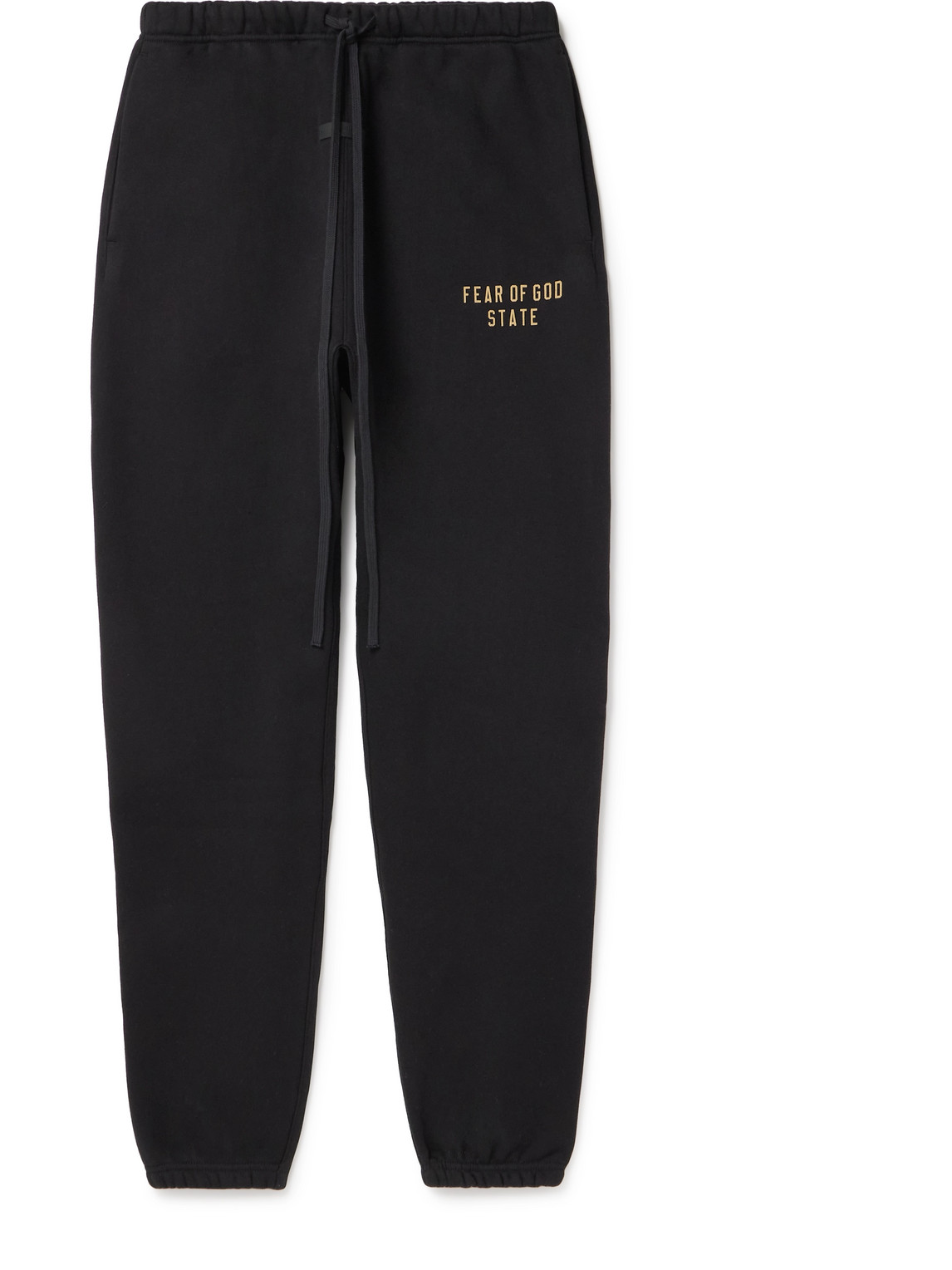 Essentials Tapered Logo-print Appliquéd Cotton-blend Jersey Sweatpants In Black