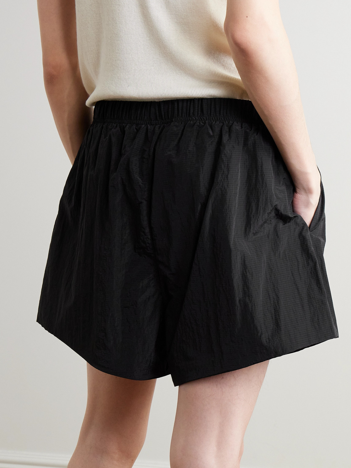 Essentials Wide-leg Logo-appliquéd Crinkled Nylon-ripstop Drawstring Shorts In Black