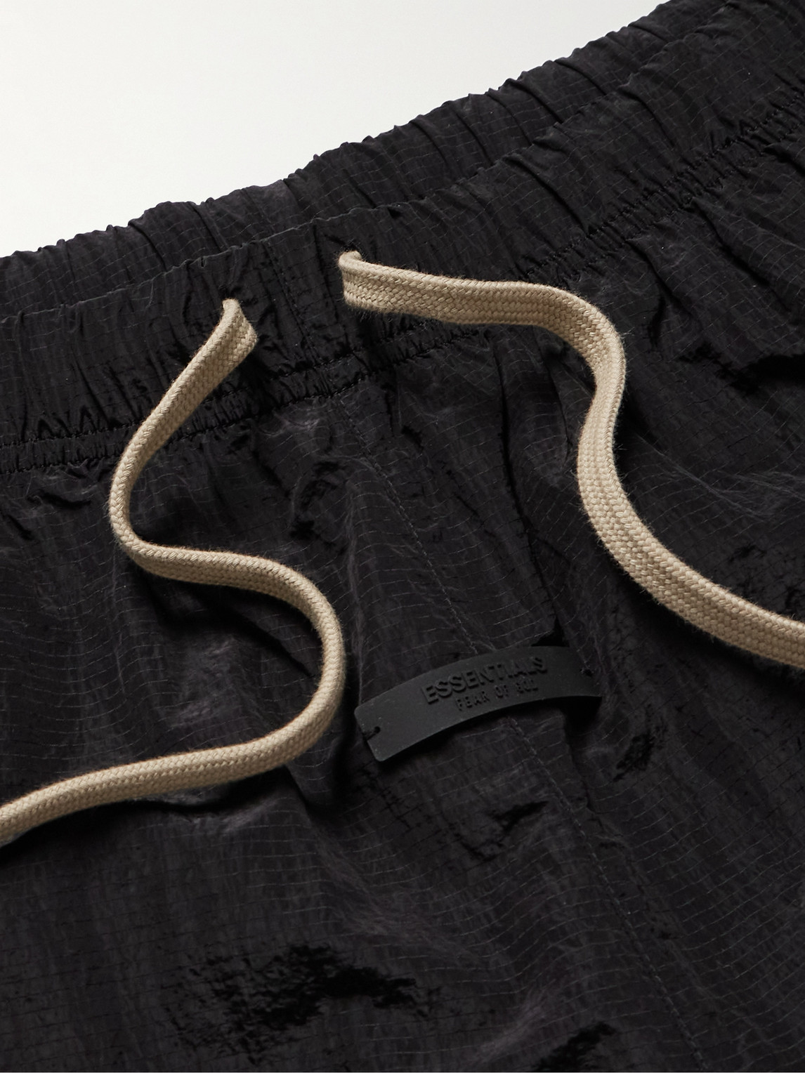 Essentials Wide-leg Logo-appliquéd Crinkled Nylon-ripstop Drawstring Shorts In Black