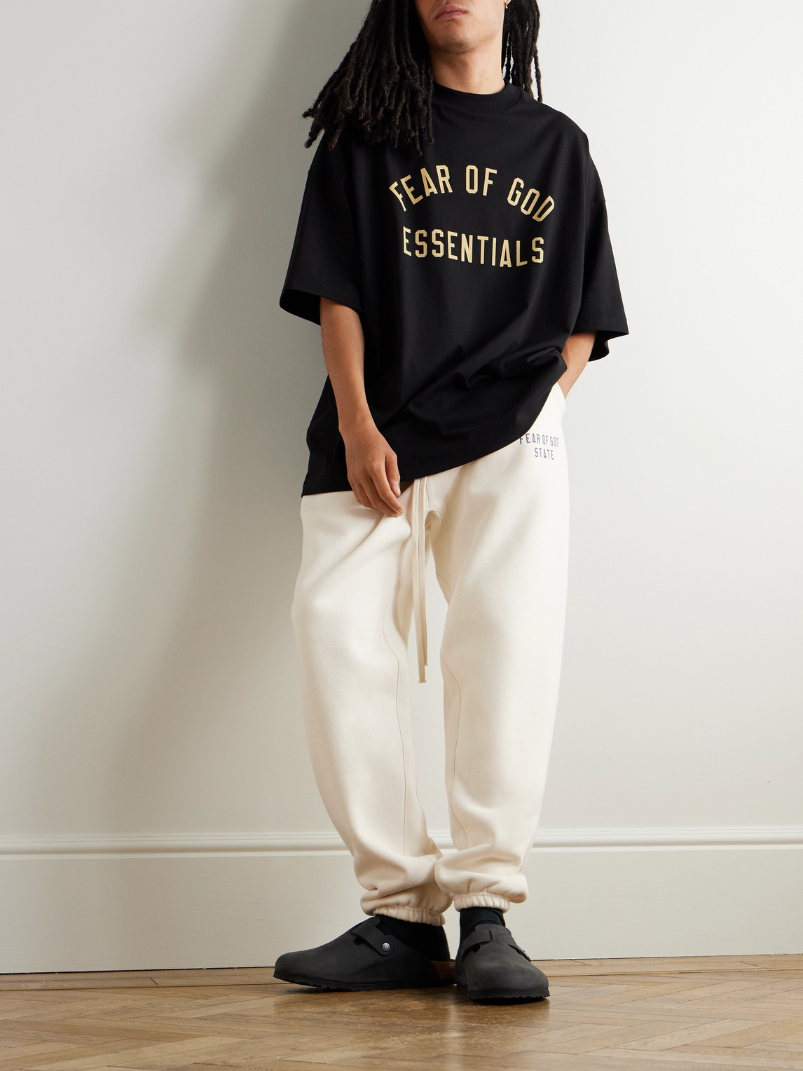 Essentials Tapered Logo-print Appliquéd Cotton-blend Jersey Sweatpants In White