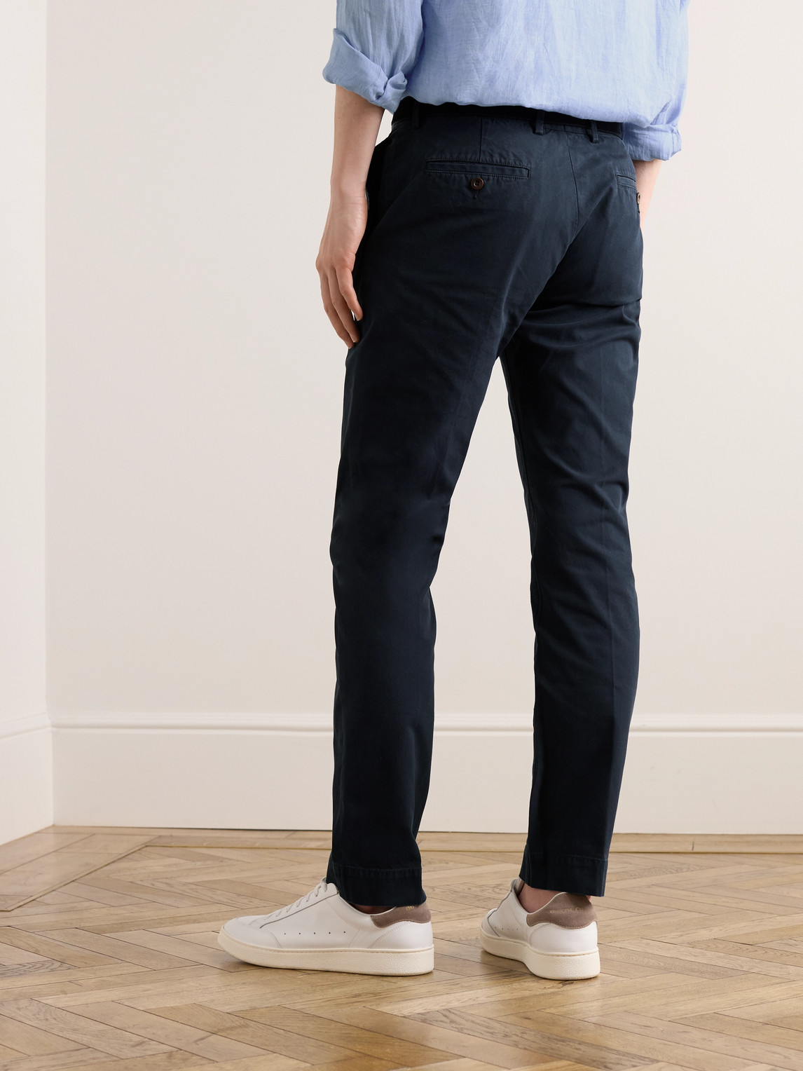 Shop Sid Mashburn Field Slim-fit Tapered Garment-dyed Cotton-twill Trousers In Blue