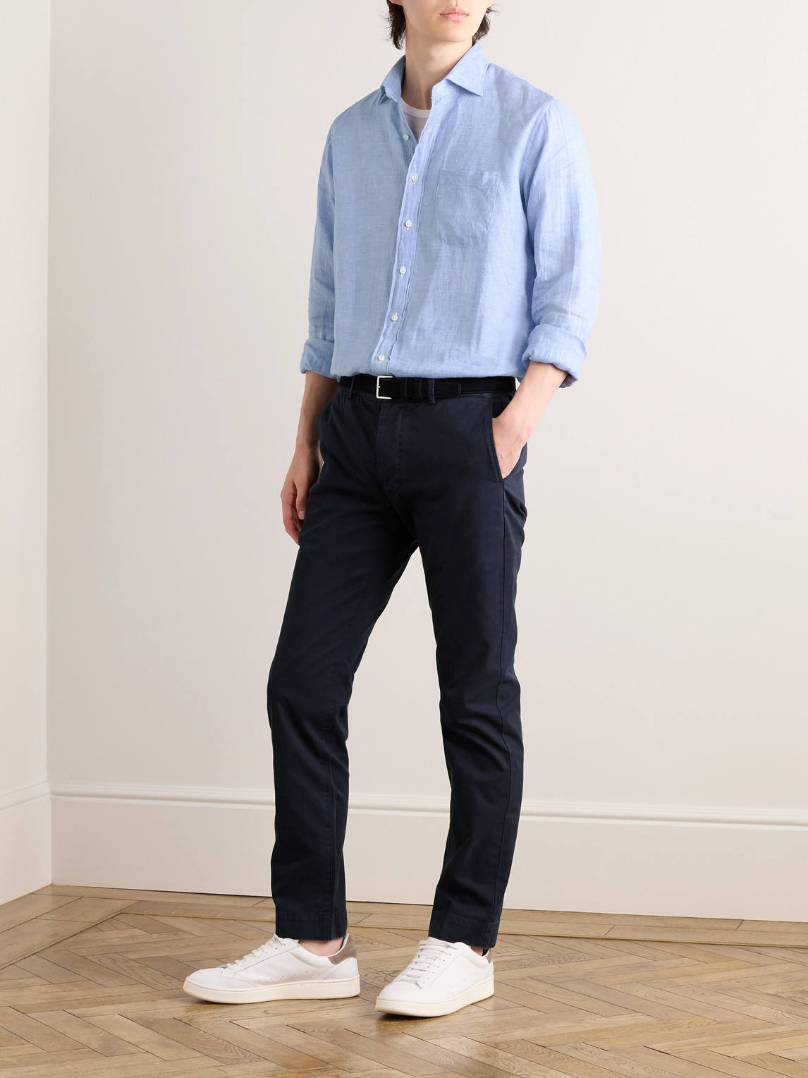 Shop Sid Mashburn Field Slim-fit Tapered Garment-dyed Cotton-twill Trousers In Blue