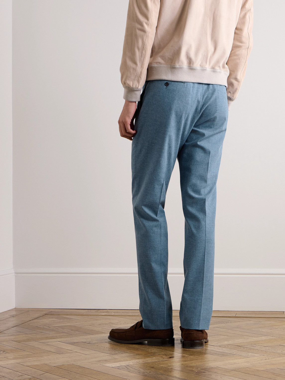 Shop Sid Mashburn Straight-leg Virgin Wool, Cotton And Silk-blend Trousers In Blue