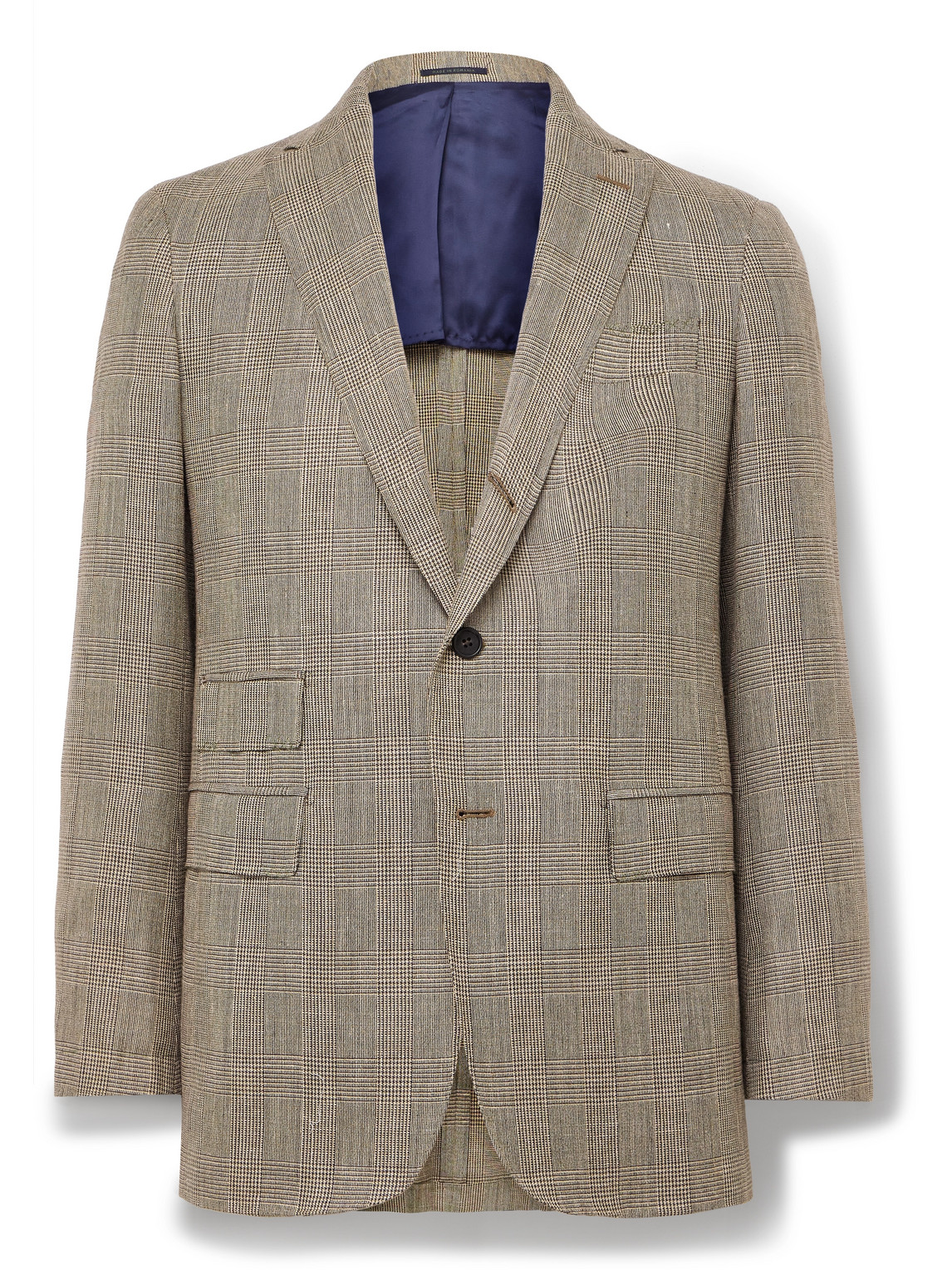 Sid Mashburn Virgil No.2 Slim-fit Prince Of Wales Checked Cotton, Silk And Linen-blend Hopsack Blazer In Brown