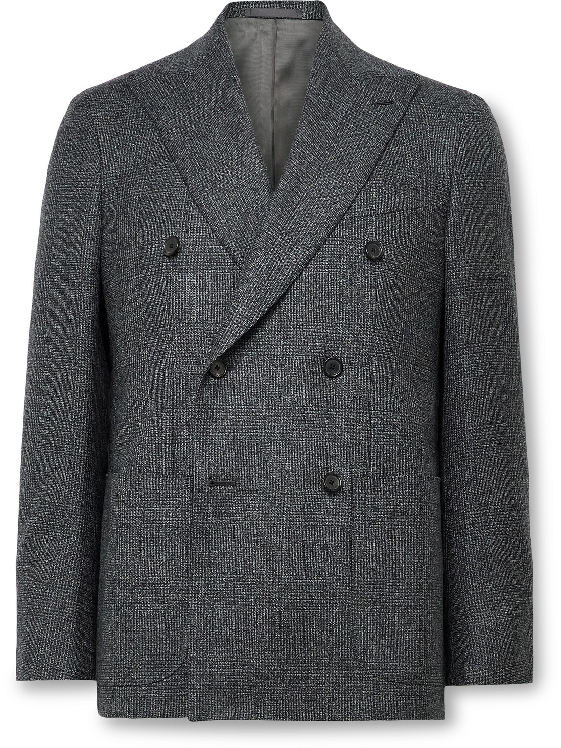 Slim-Fit Double-Breasted Prince of Wales Checked Wool Suit Jacket