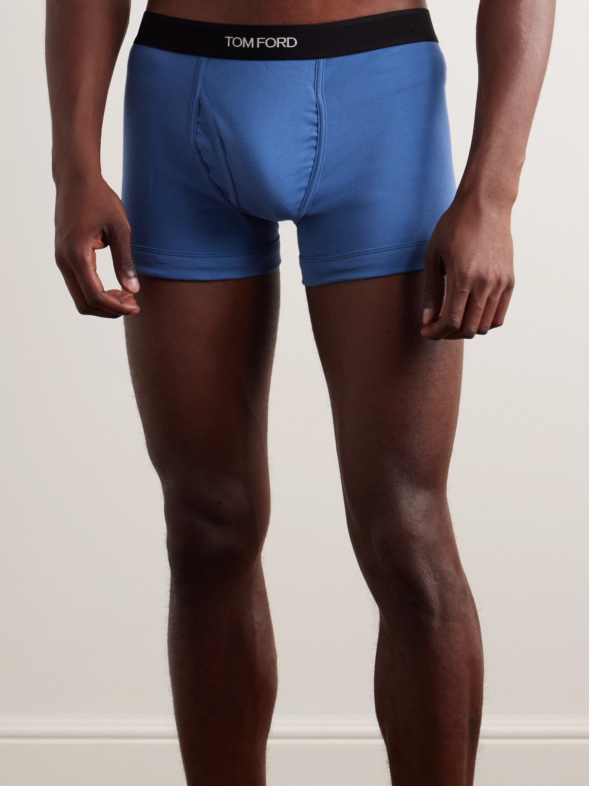 Tom Ford Logo-waistband Cotton Boxers In Blue