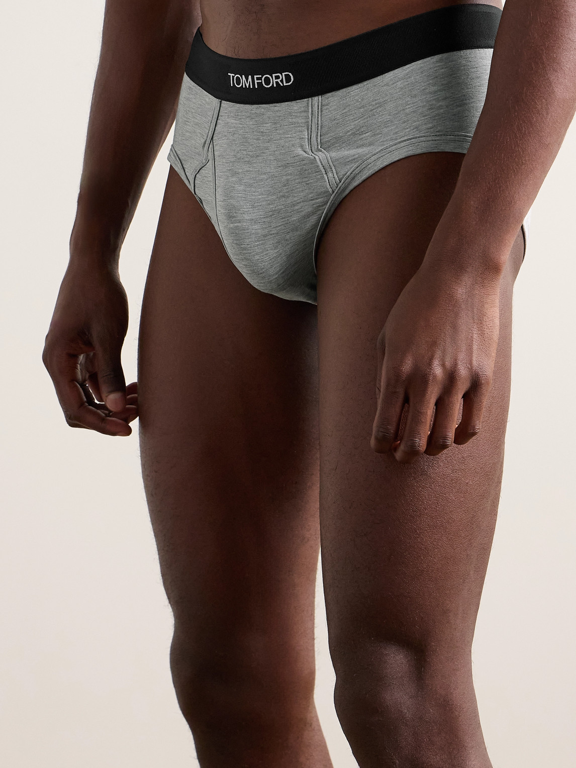 Tom Ford Stretch-cotton And Modal-blend Briefs In Gray