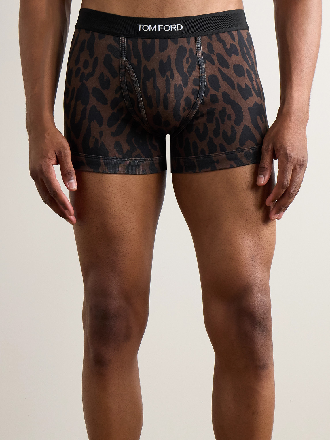 Shop Tom Ford Cheetah-print Stretch-cotton Boxer Briefs In Brown