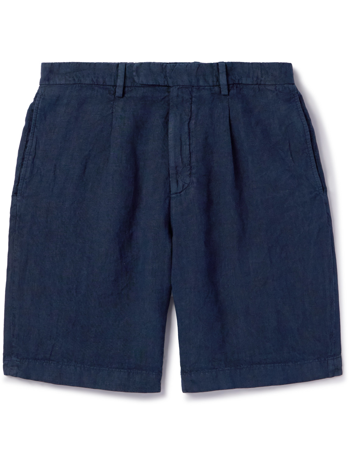 Boglioli Straight-leg Pleated Linen Shorts In Blue