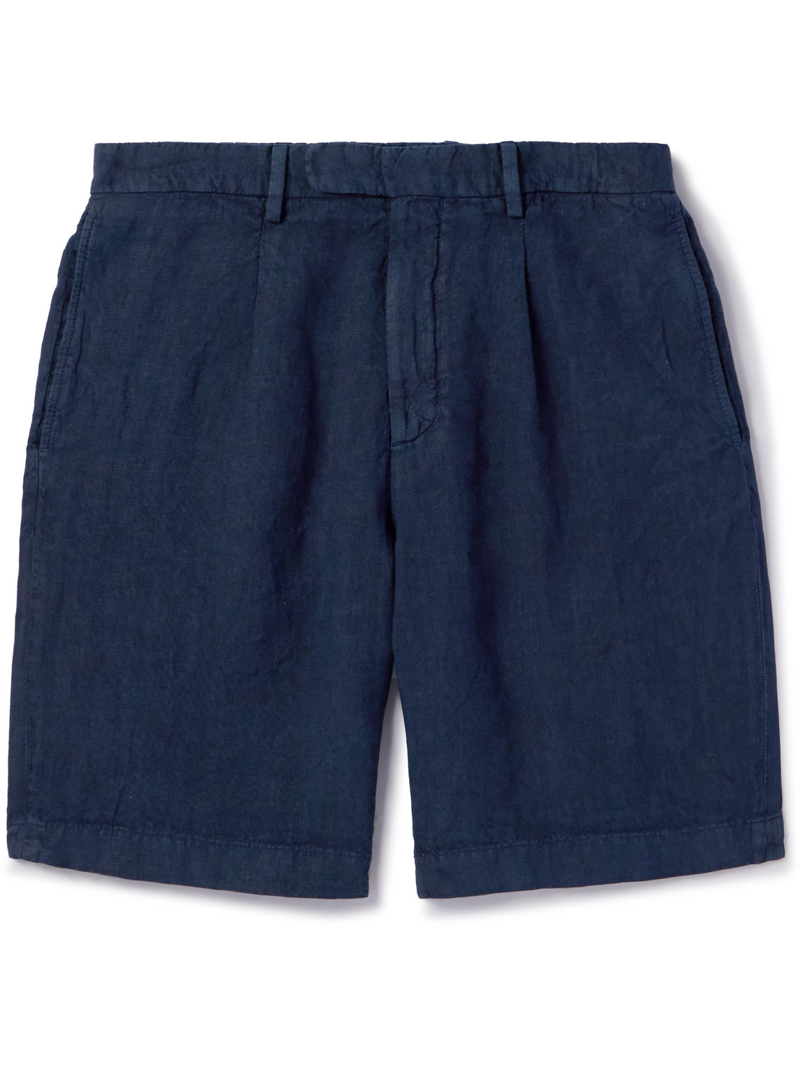 Straight-Leg Pleated Linen Shorts