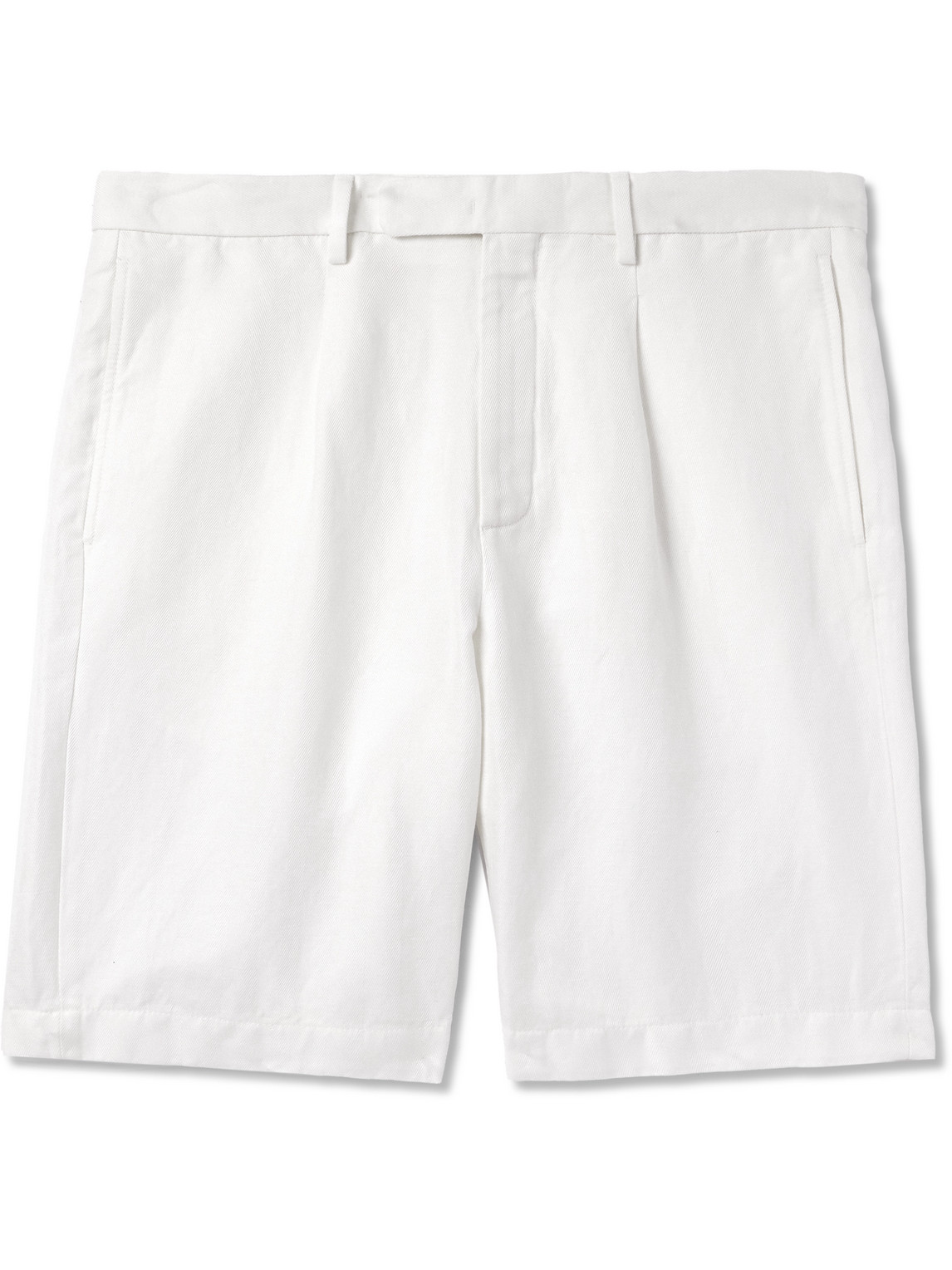 Straight-Leg Pleated Herringbone Cotton and Linen-Blend Shorts