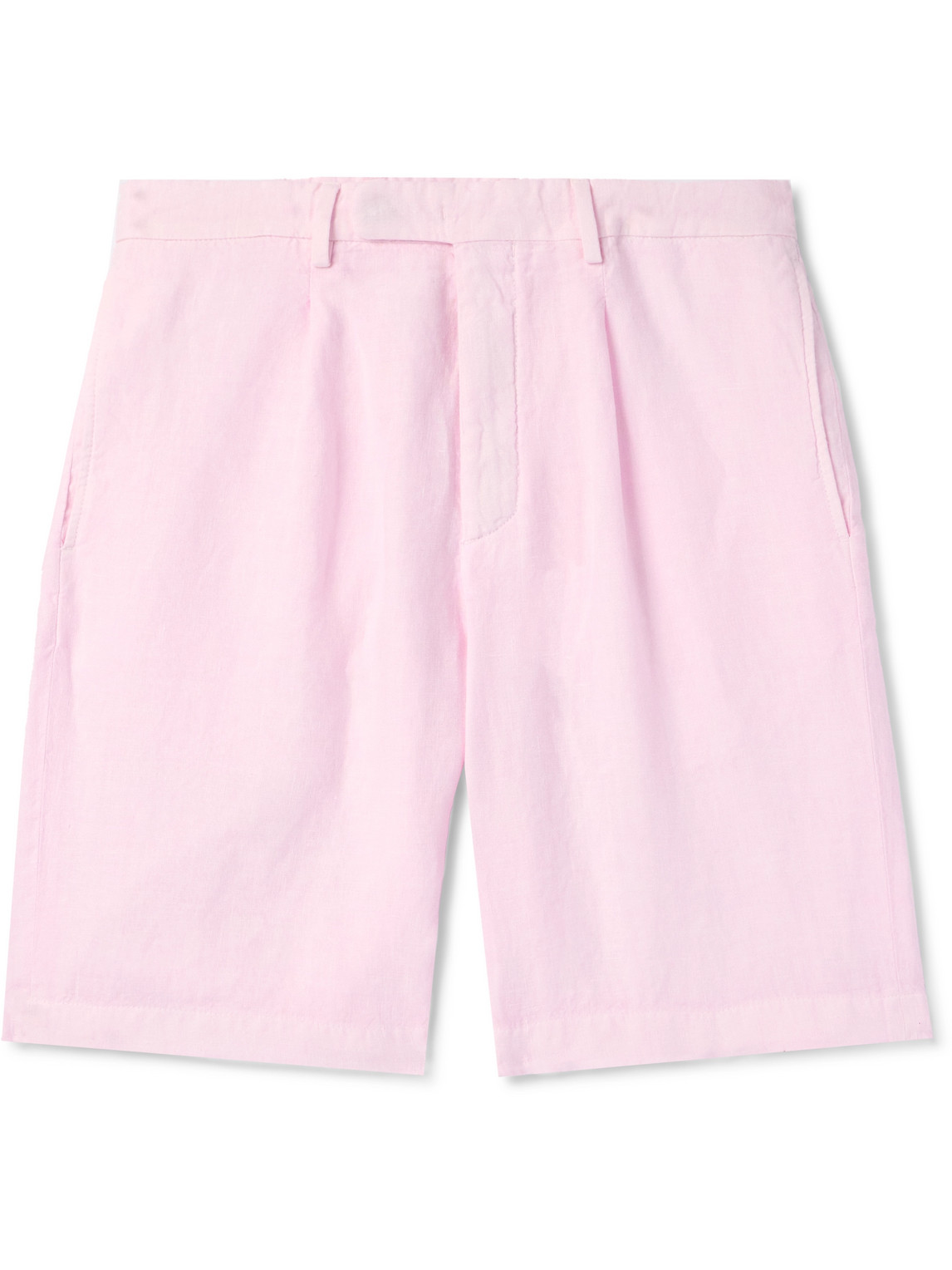 Straight-Leg Pleated Linen Shorts