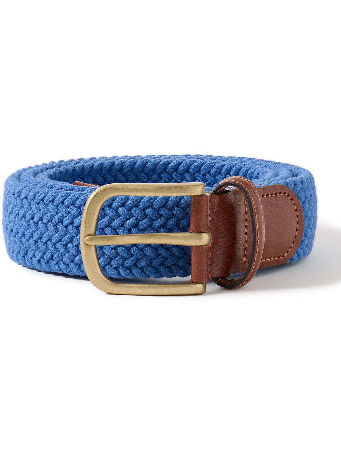 Anderson & Sheppard 3.5cm Leather-trimmed Woven Elastic Belt In Blue
