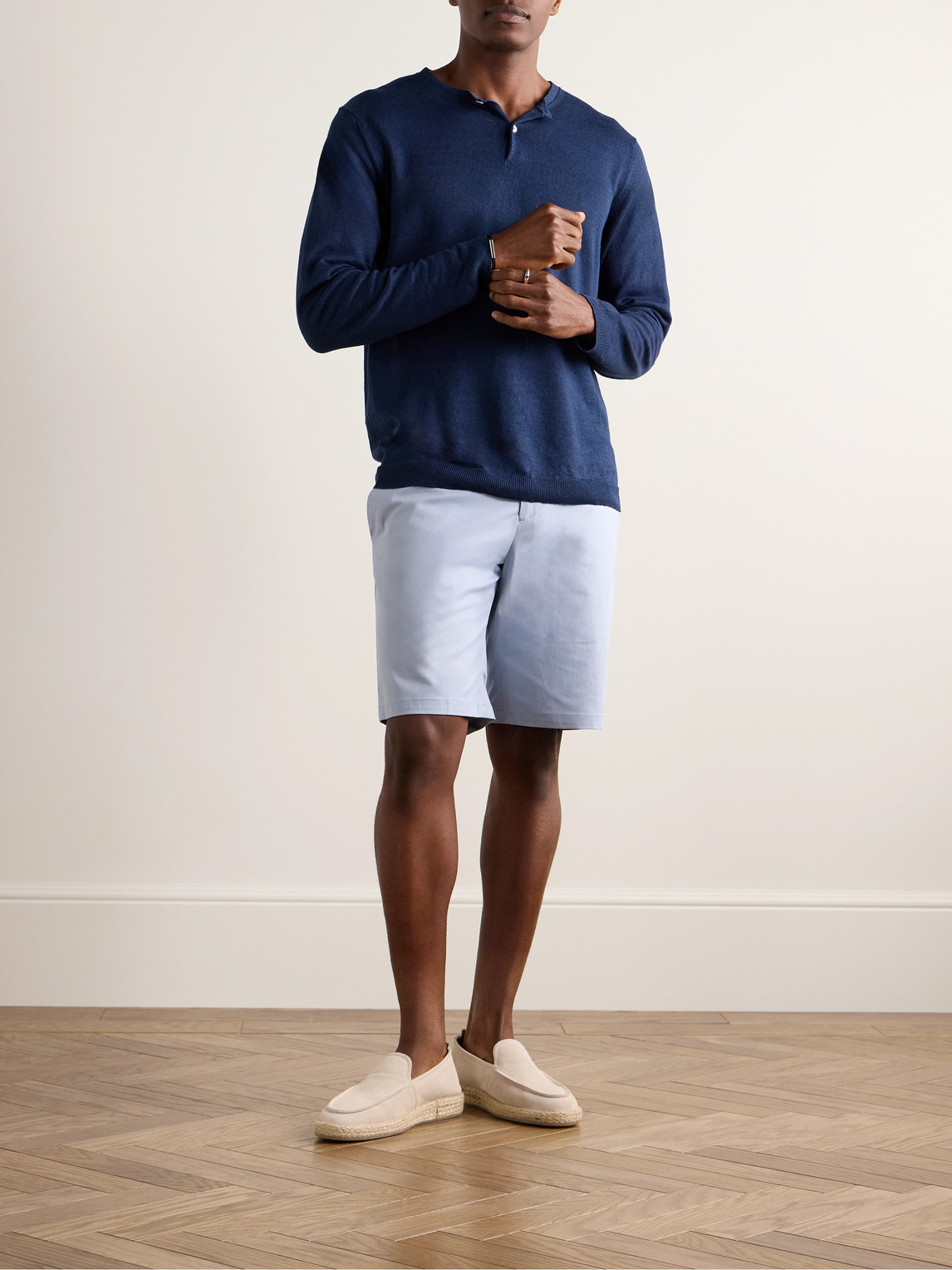 Shop Anderson & Sheppard Linen Henley T-shirt In Blue