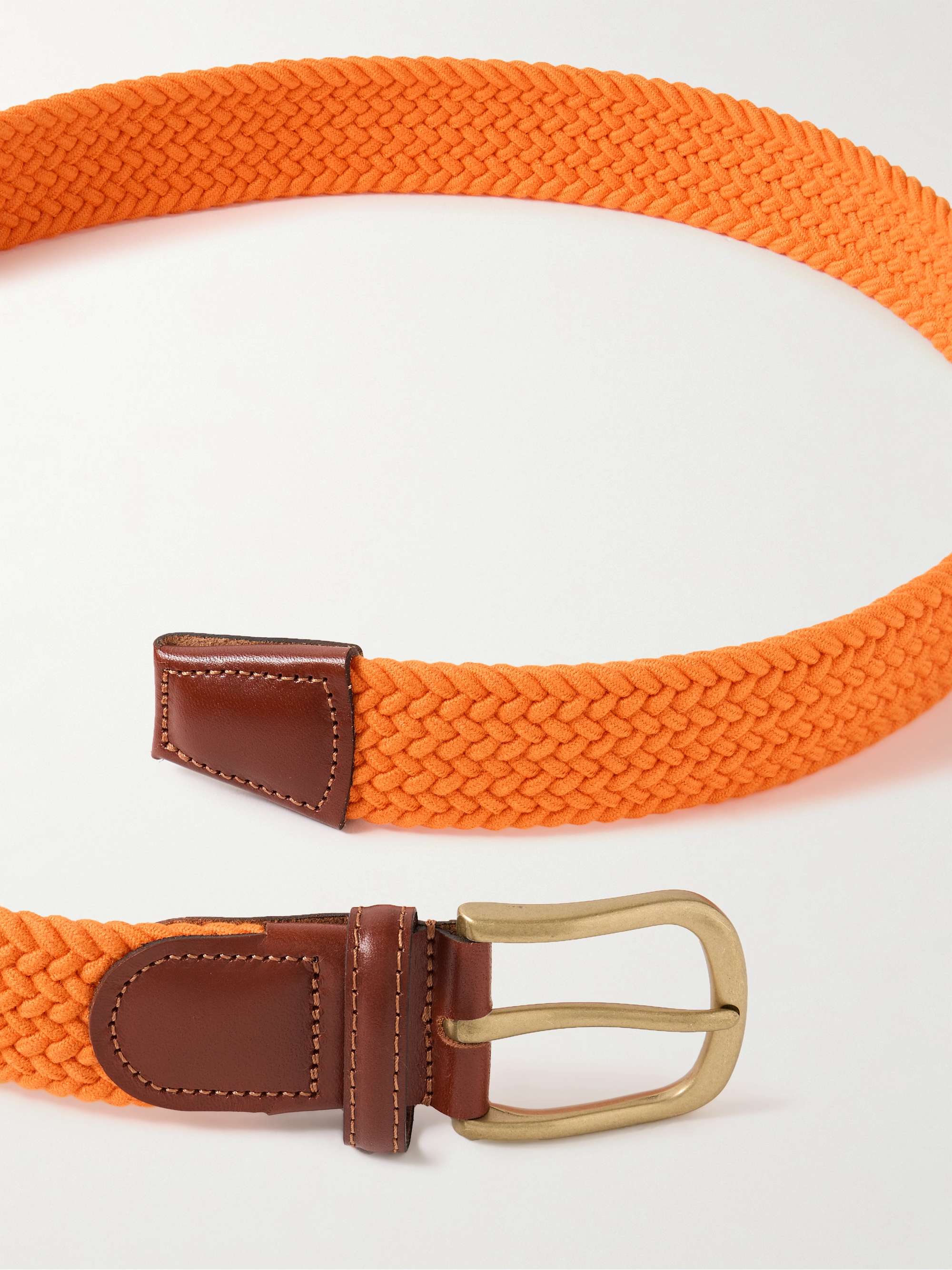 ANDERSON & SHEPPARD 3.5cm Leather-Trimmed Woven Stretch-Cotton Belt