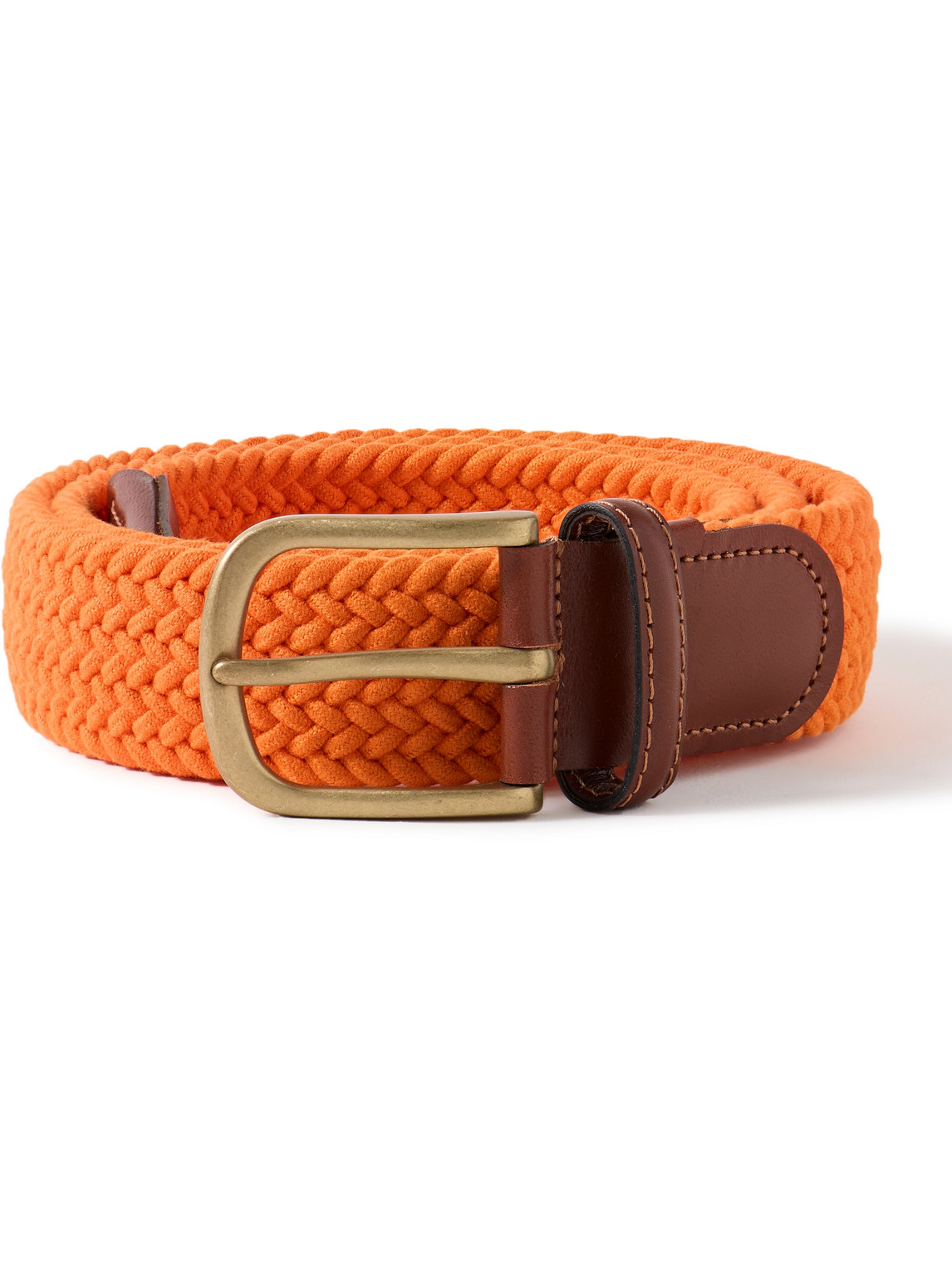 Anderson & Sheppard 3.5cm Leather-trimmed Woven Elastic Belt In Orange