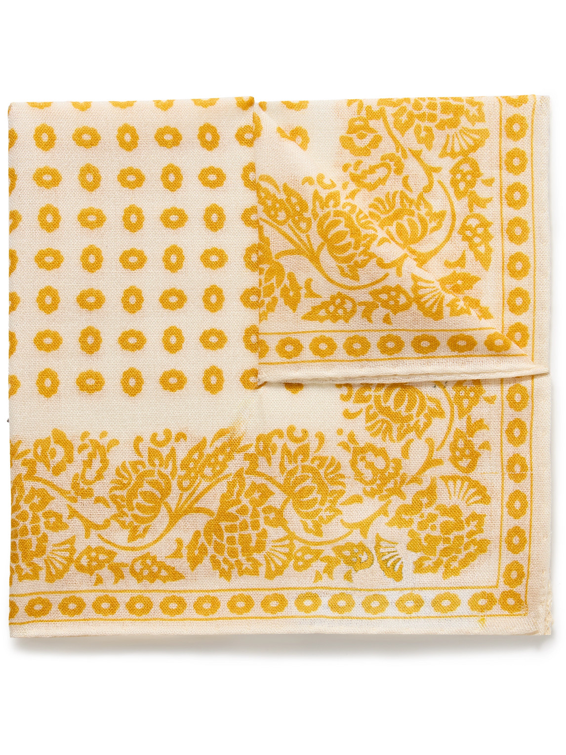 Anderson & Sheppard Floral-print Cashmere Pocket Square In Yellow