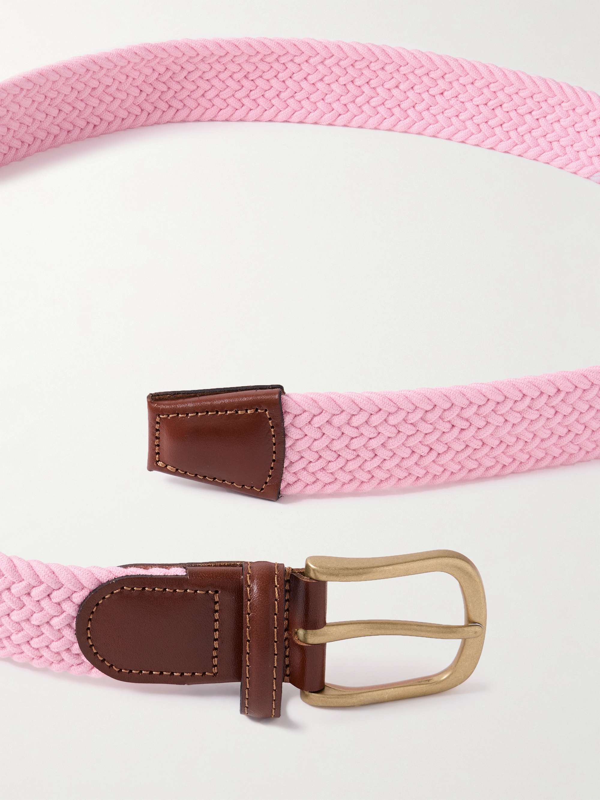 ANDERSON & SHEPPARD 3.5cm Leather-Trimmed Woven Stretch-Cotton Belt