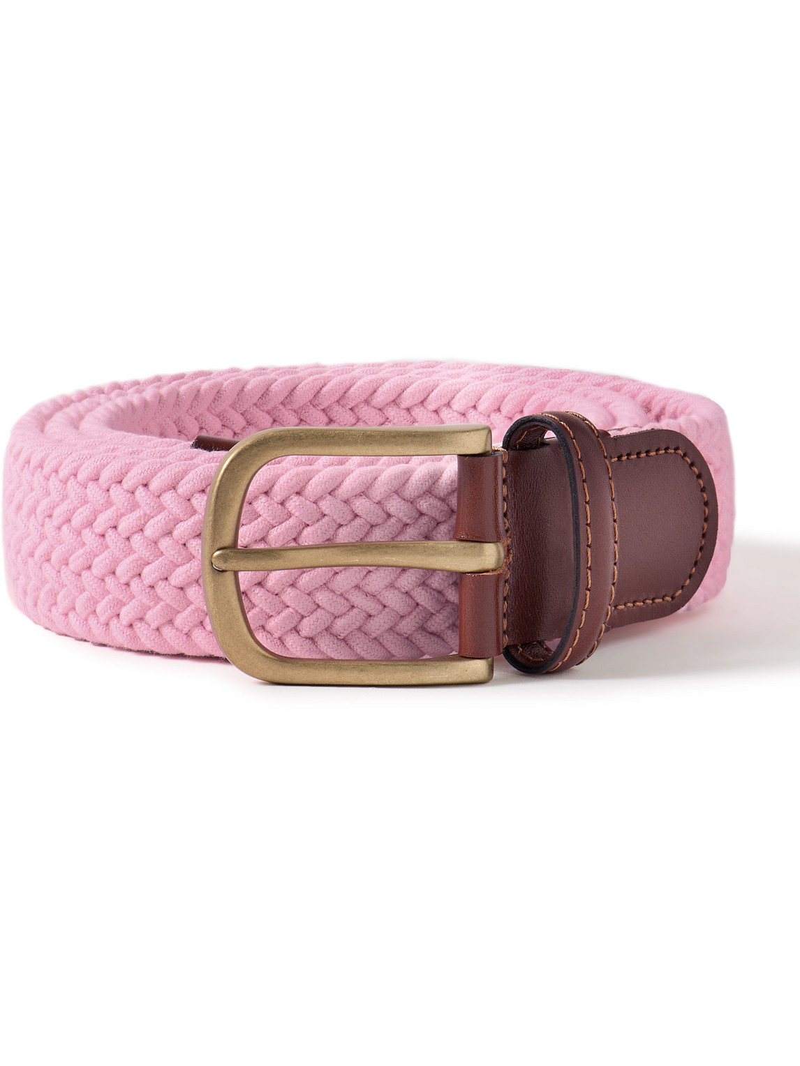 Anderson & Sheppard 3.5cm Leather-trimmed Woven Elastic Belt In Pink