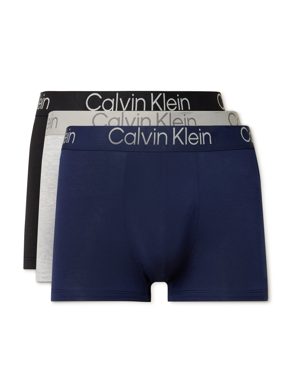 Shop Calvin Klein Underwear Ultra Soft Modern Three-pack Stretch-modal Trunks In Blue