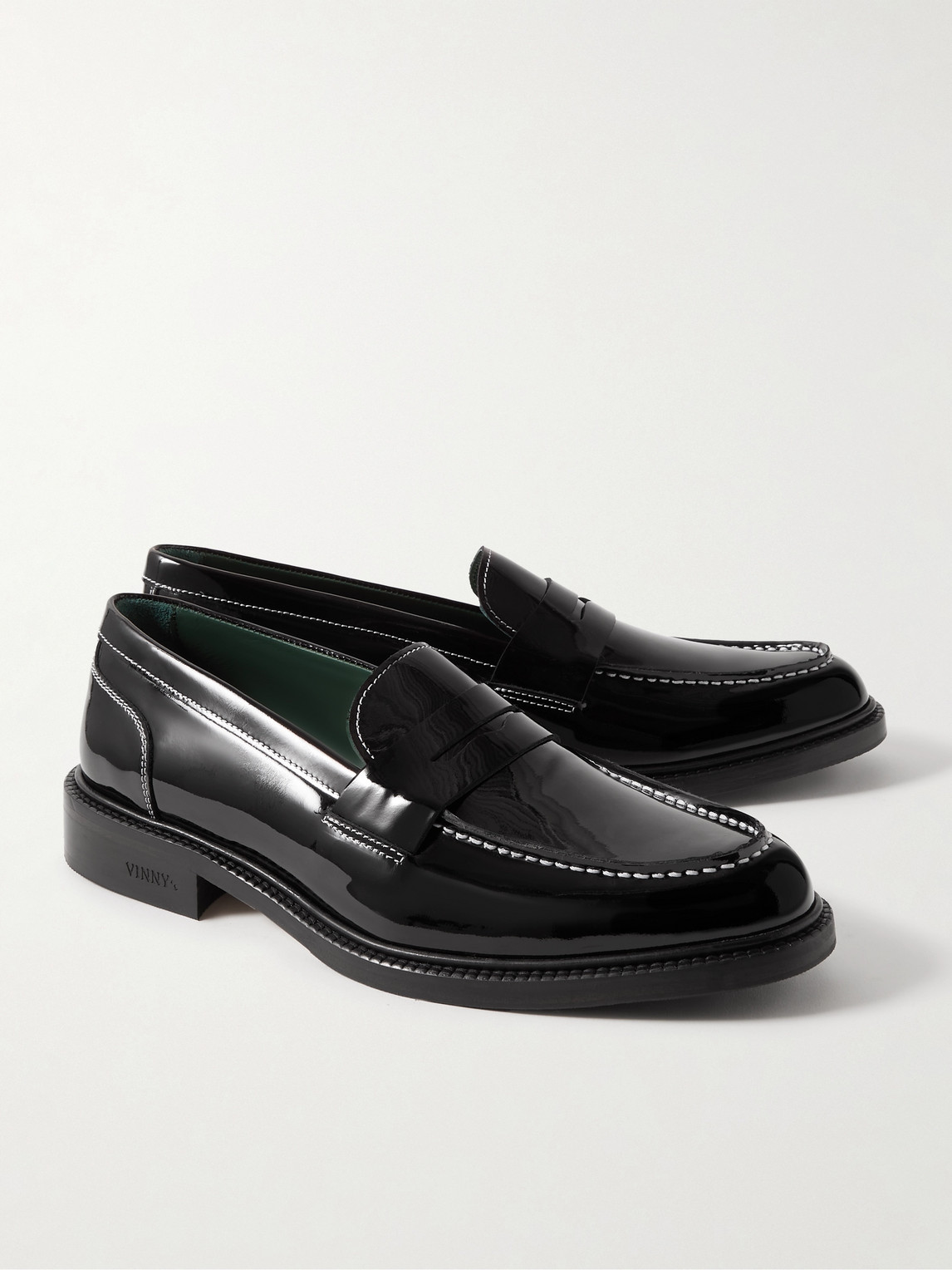 Shop Vinny's Townee Patent-leather Penny Loafers In Black
