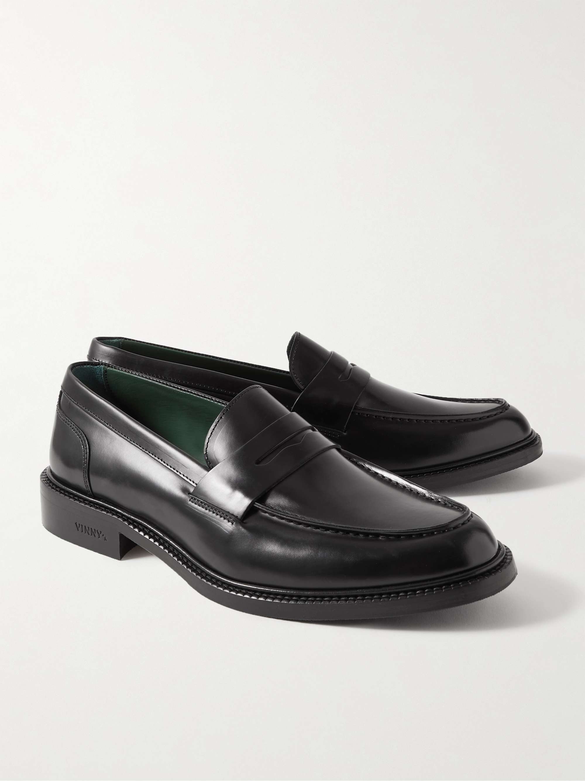 VINNY'S Townee Polished-Leather Penny Loafers