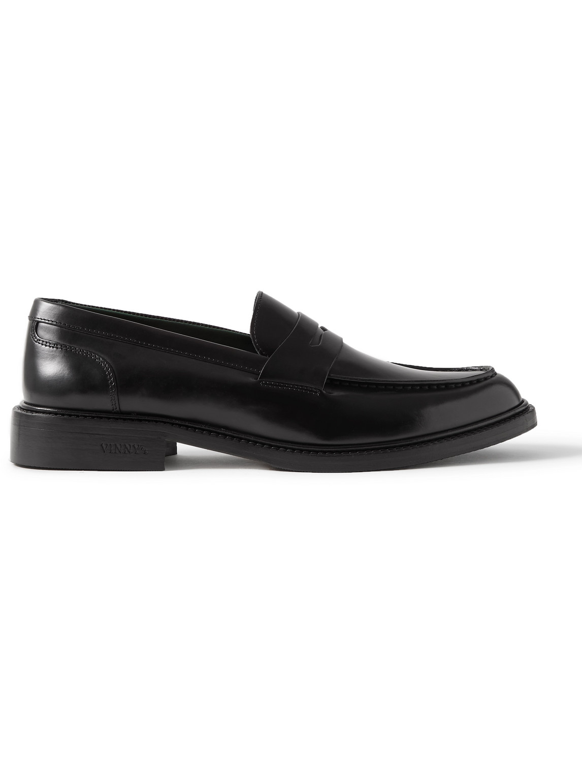 Vinny's Black Heeled Townee Loafers In Polido Leather Black