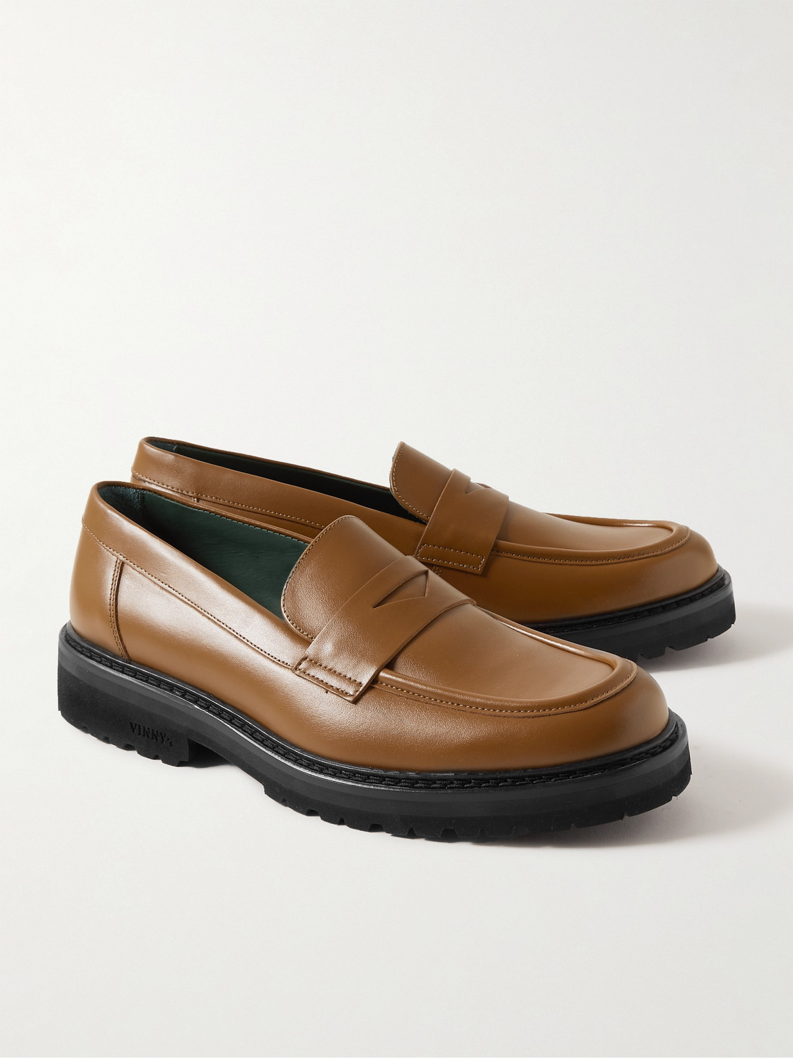 Shop Vinny's Richee Leather Penny Loafers In Brown