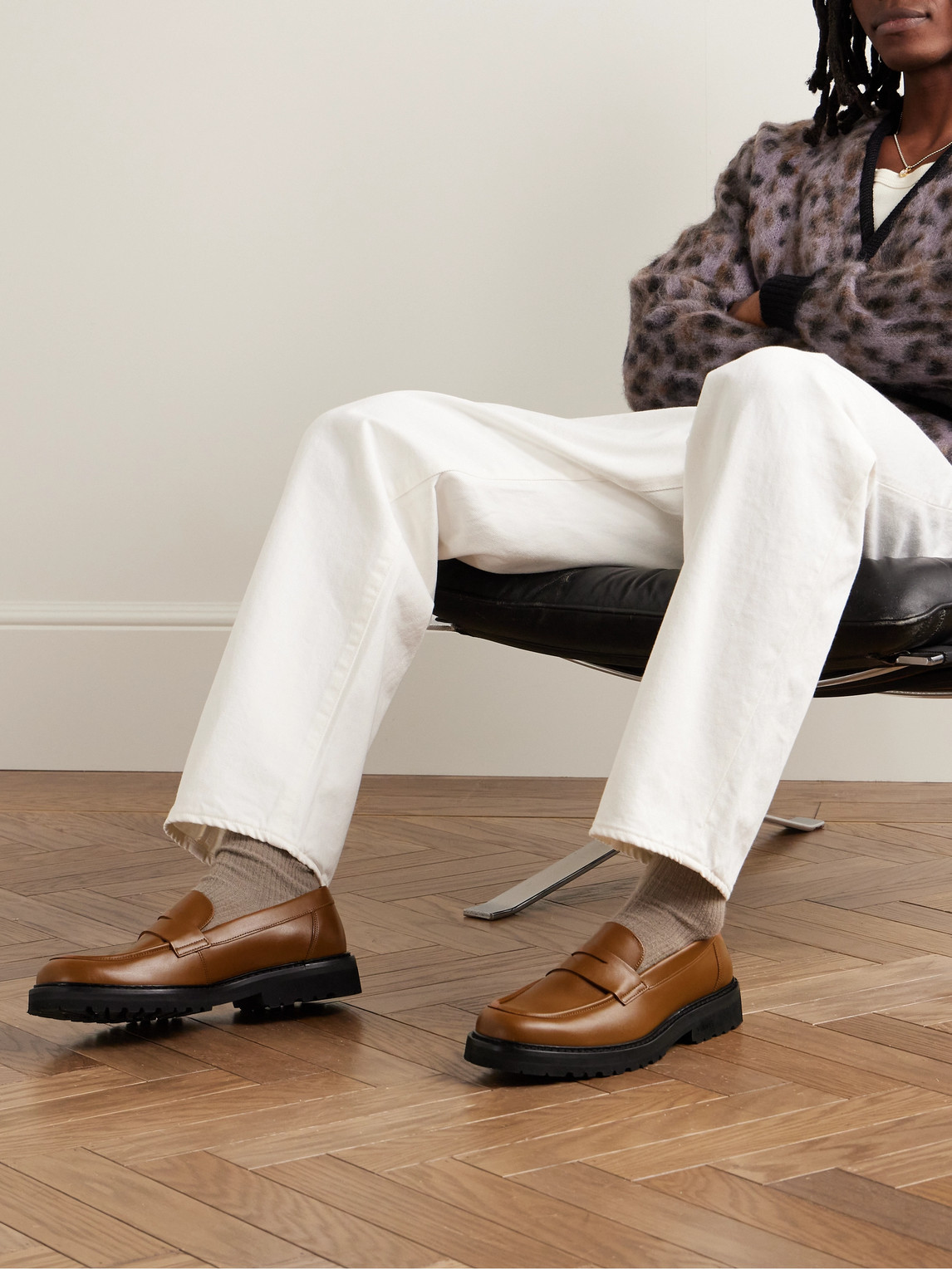 Shop Vinny's Richee Leather Penny Loafers In Brown