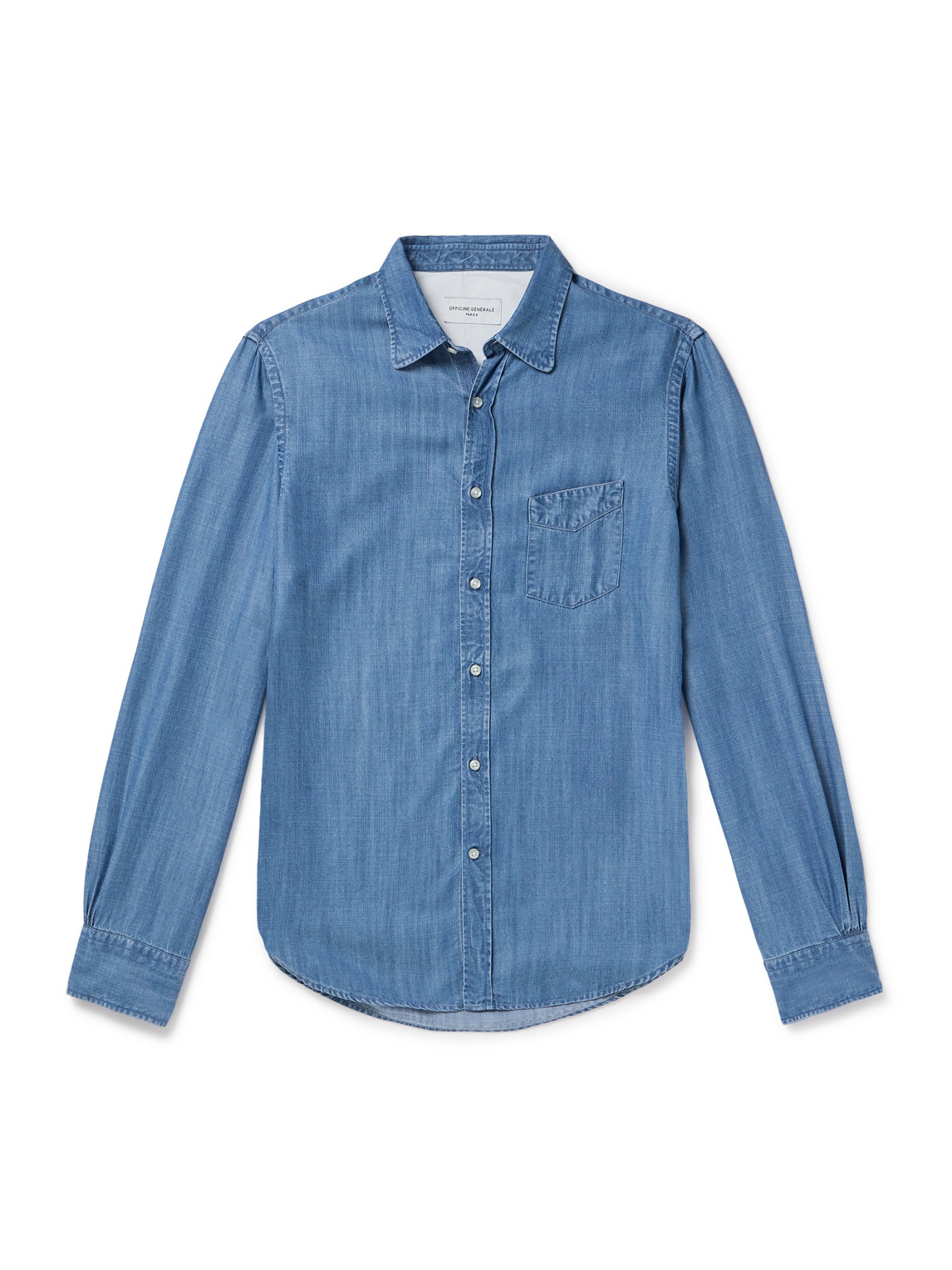 Officine Generale Slim-fit Lyocell-chambray Shirt In Blue