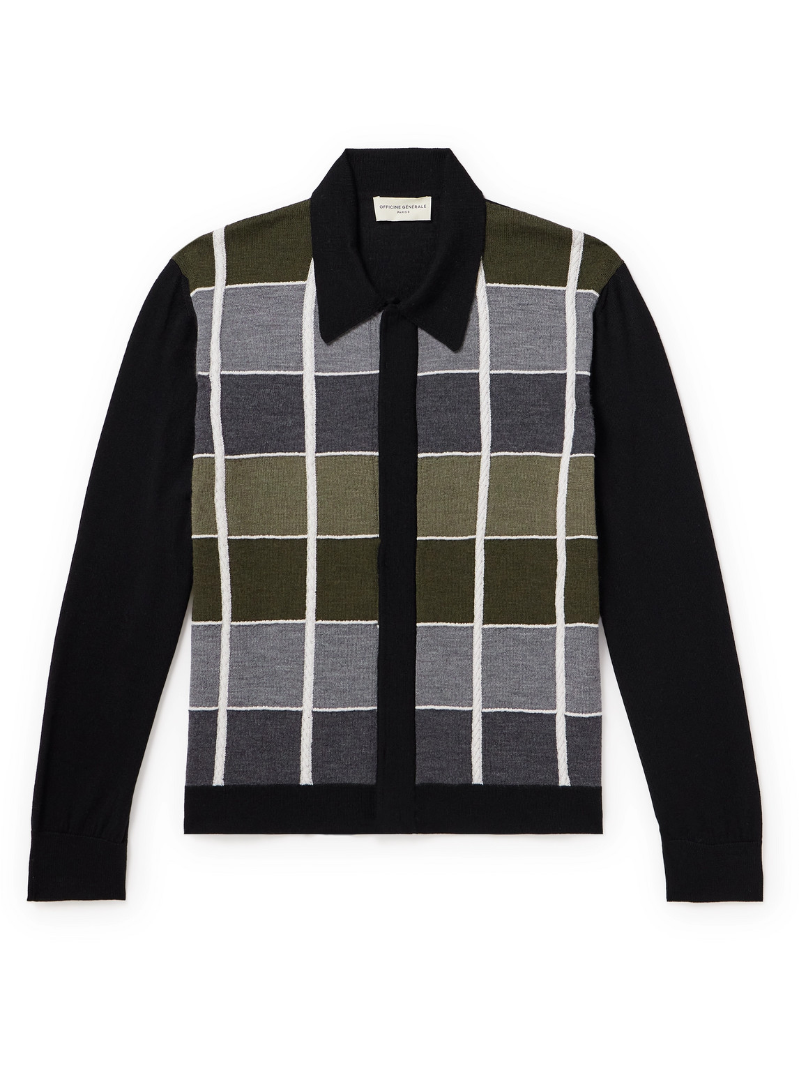 Officine Generale Brennan Checked Wool Cardigan In Black