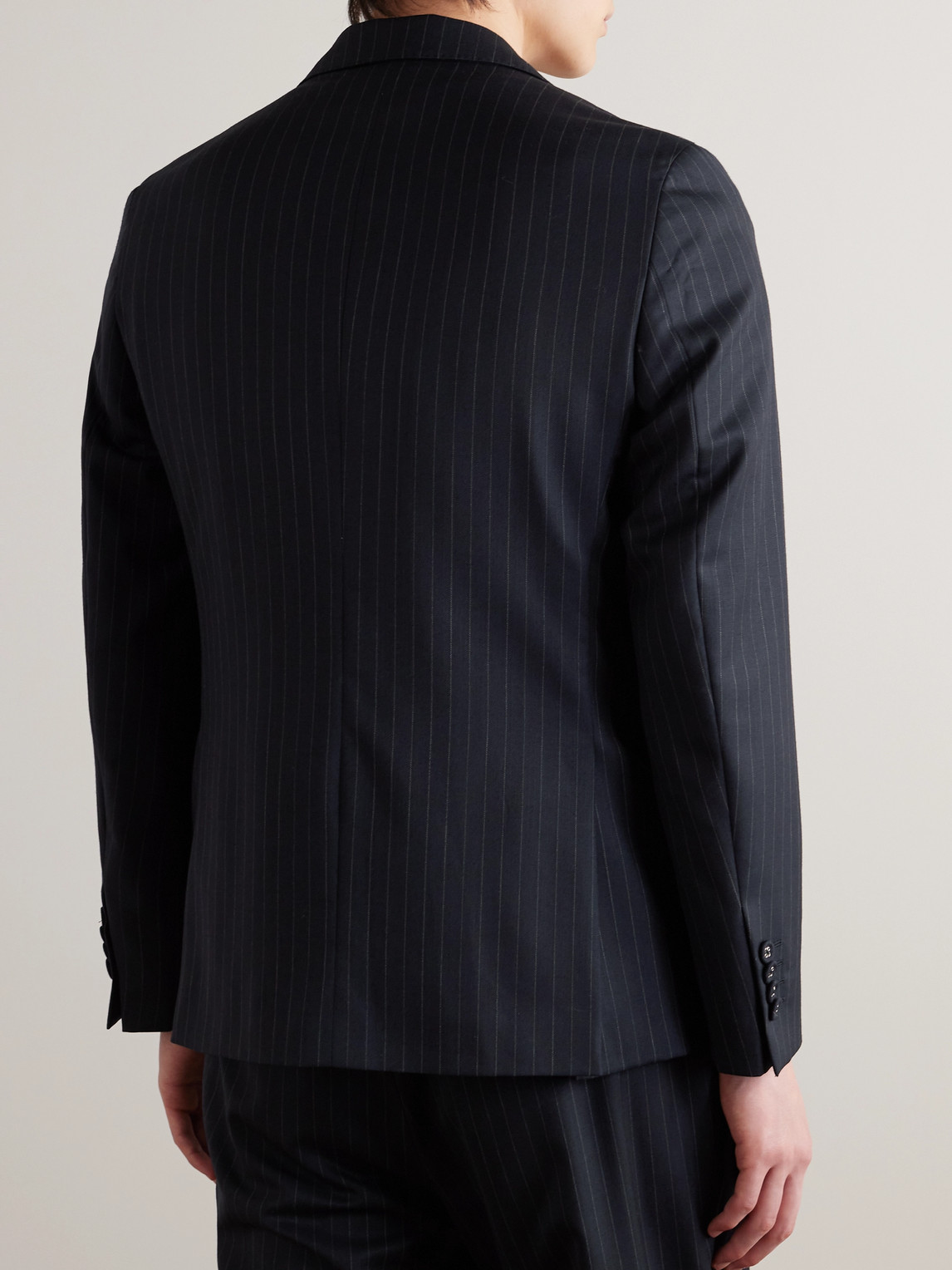 Shop Officine Generale 375 Pinstriped Wool-twill Suit Jacket In Blue