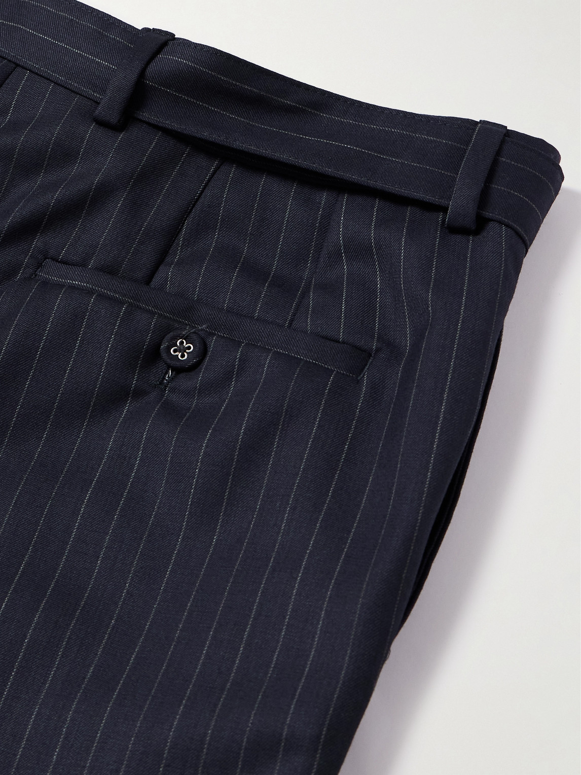 Shop Officine Generale Hoche Straight-leg Belted Pinstriped Wool-twill Suit Trousers In Blue