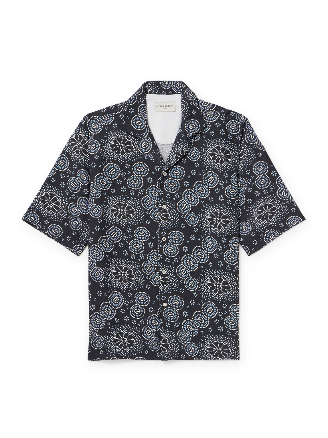 Officine Generale Eren Camp-collar Printed Lyocell-twill Shirt In Blue
