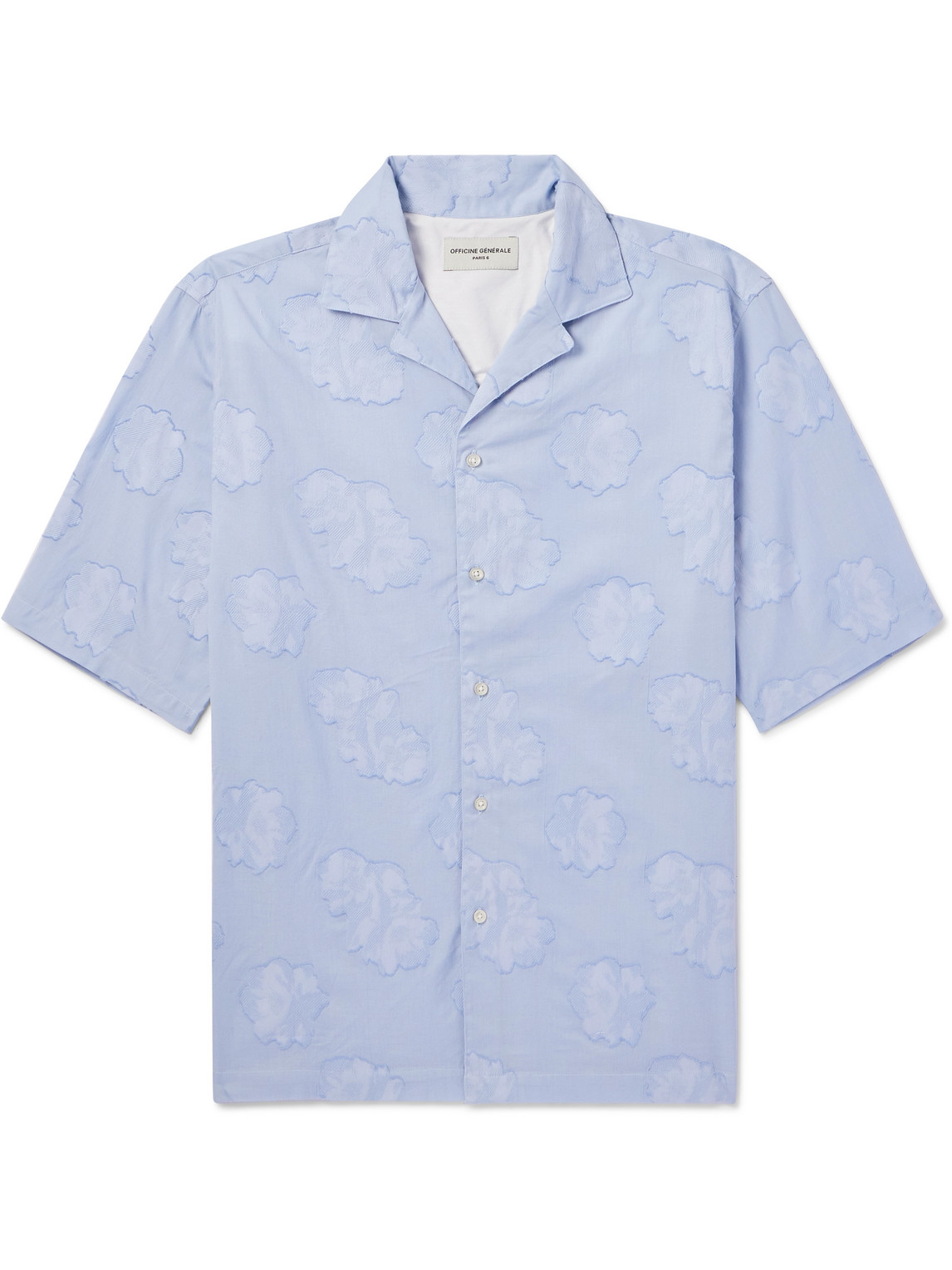 Officine Generale Eren Jacquard-knit Lyocell Camp-collar Shirt In Blue