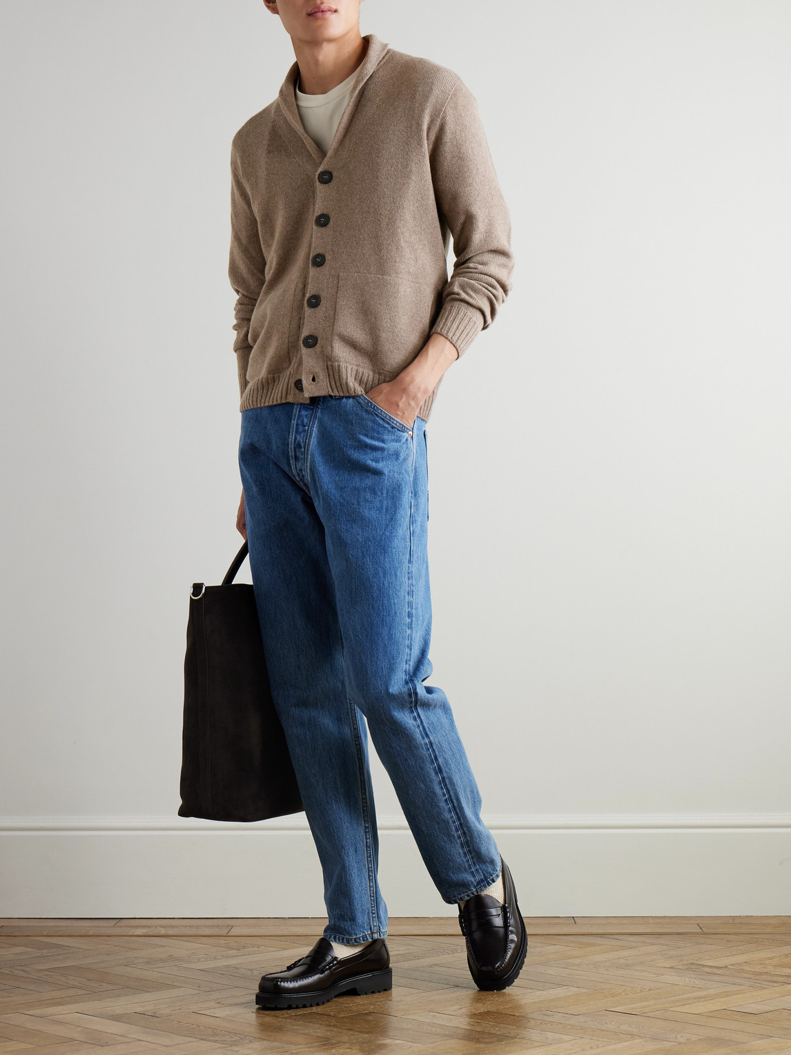 John Smedley Rockford Shawl-collar Recycled-cashmere And Merino Wool-blend Cardigan In Brown