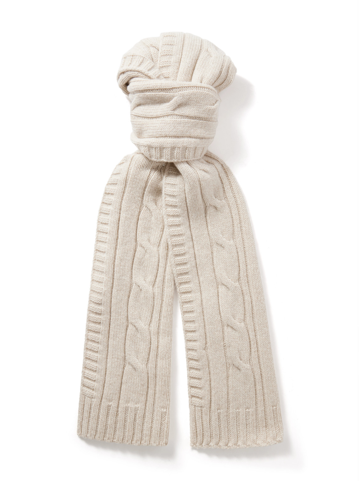 John Smedley Wooton Cable-knit Recycled-cashmere And Merino Wool-blend Scarf In Neutral