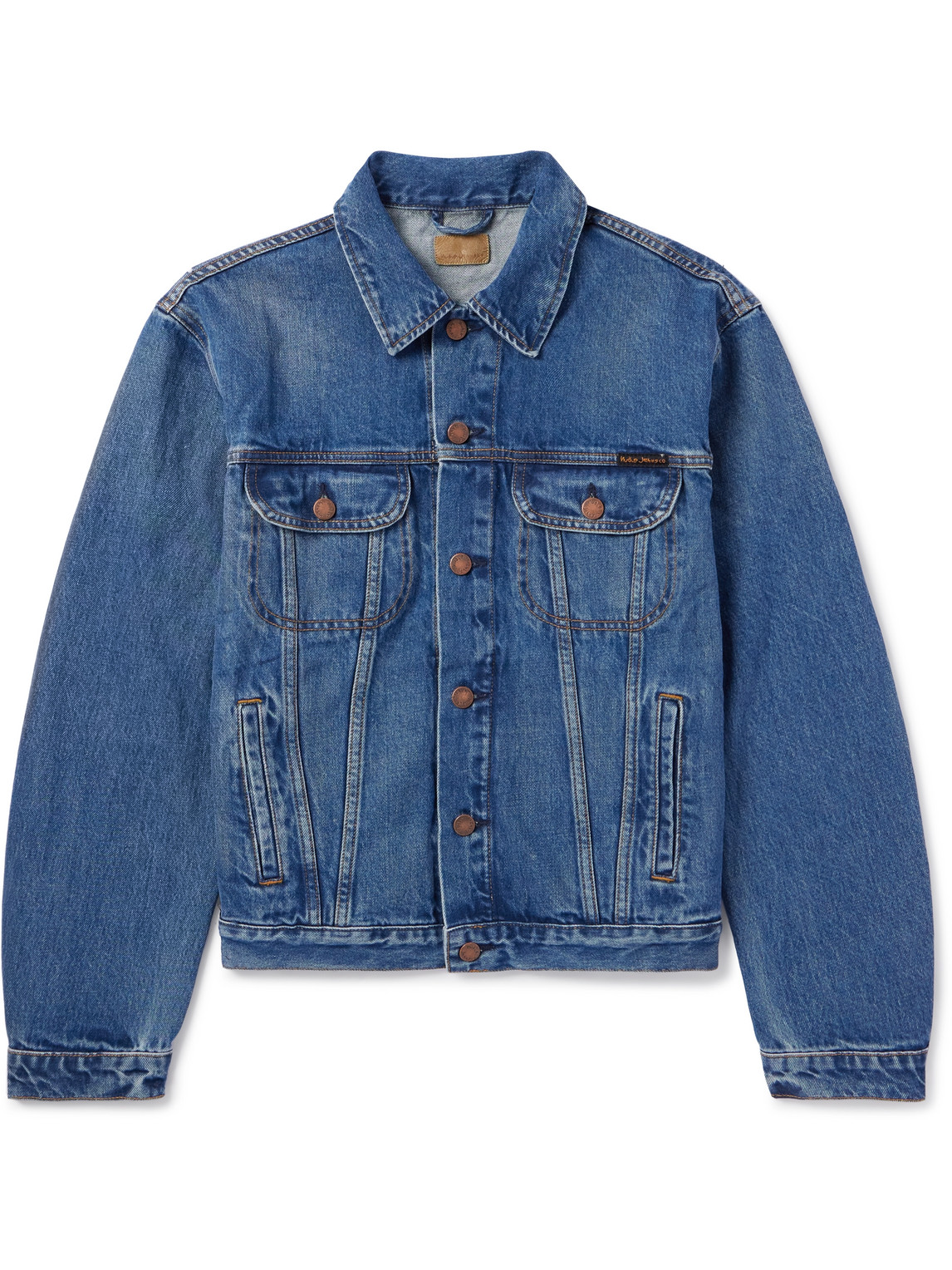 Nudie Jeans Danny Greasy Logo-appliquéd Denim Jacket In Blue