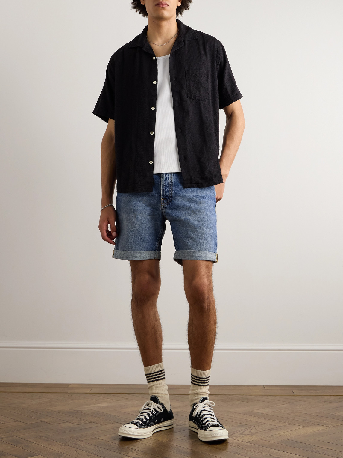 Shop Nudie Jeans Josh Straight-leg Denim Shorts In Blue