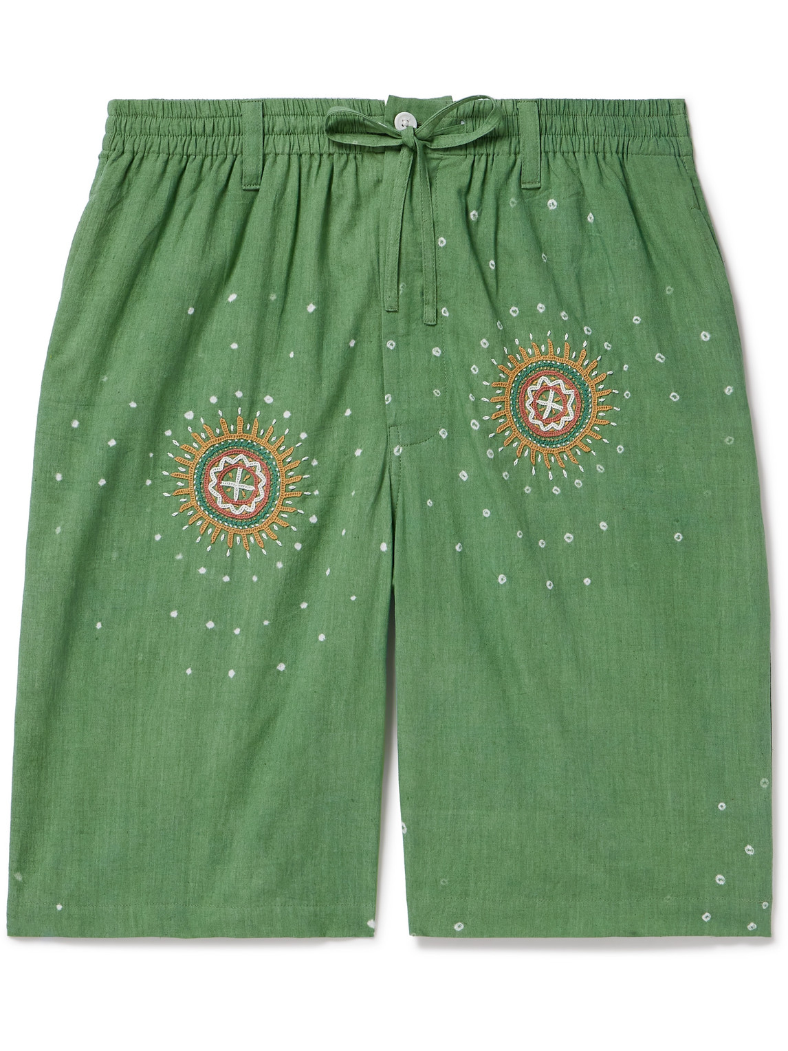 Straight-Leg Embroidered Cotton Drawstring Shorts