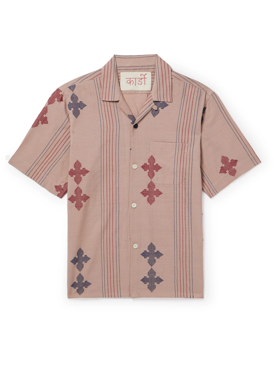 Kardo Ayo Convertible-collar Embroidered Striped Cotton Shirt In Pink