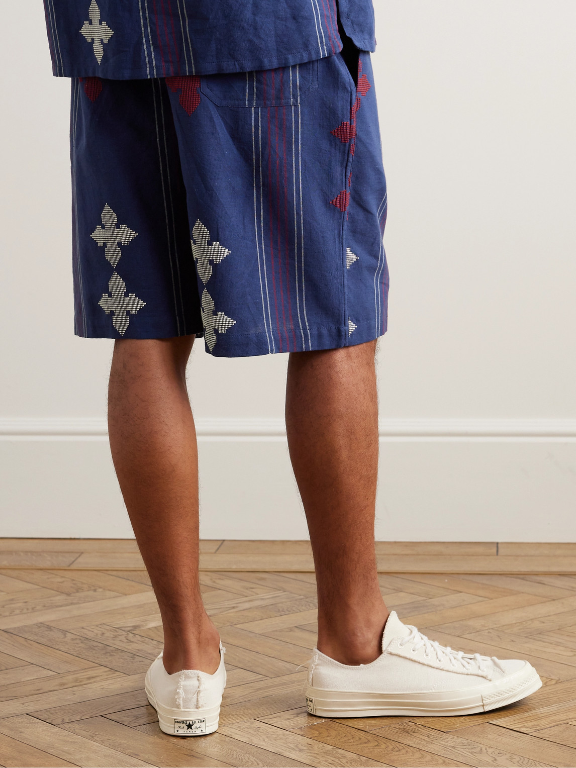 Shop Kardo Kobe Embroidered Striped Cotton Shorts In Blue