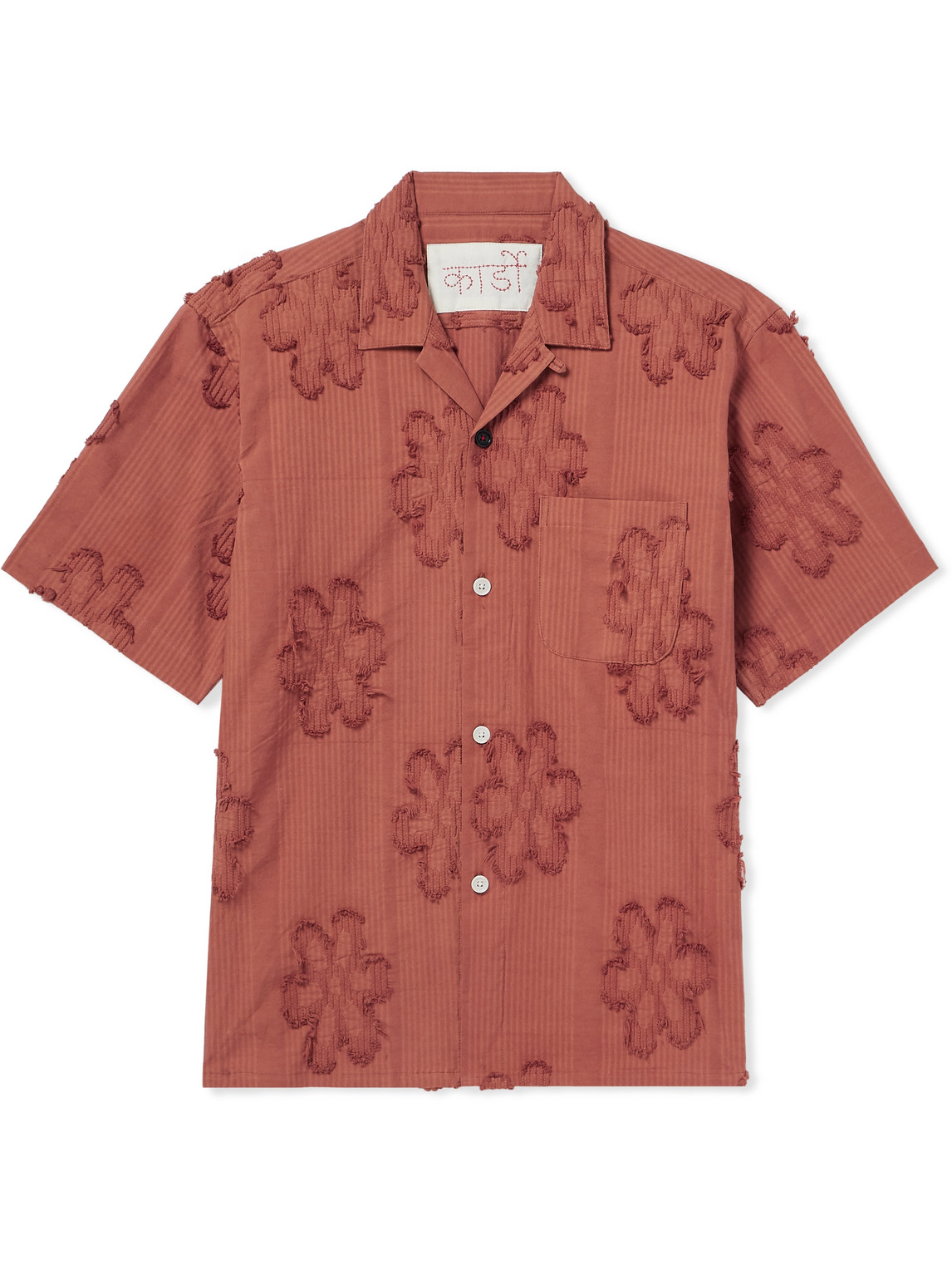 Kardo Convertible-collar Embroidered Striped Cotton Shirt In Red