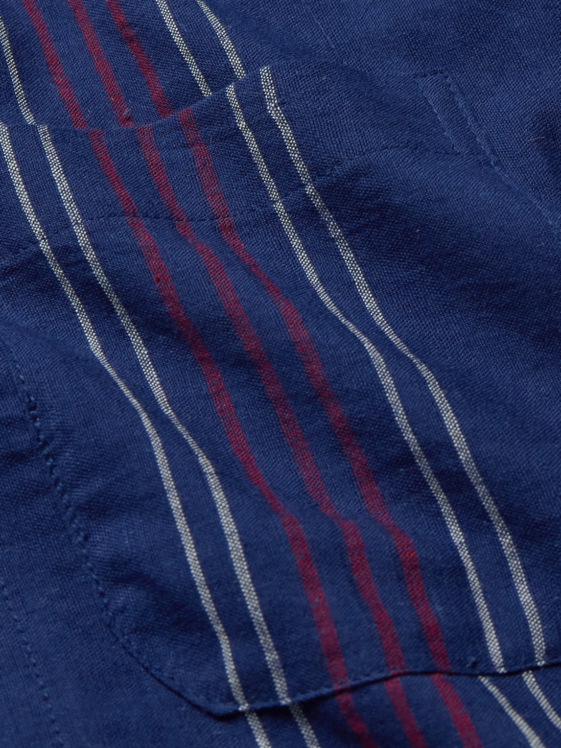 Shop Kardo Convertible-collar Embroidered Striped Cotton Shirt In Blue